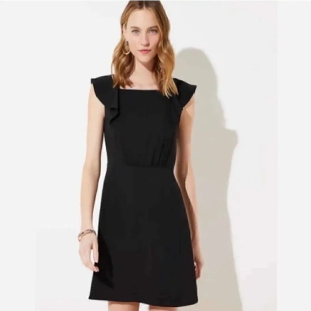 Loft Black Ruffle Top Shift Mini Dress Size 2P